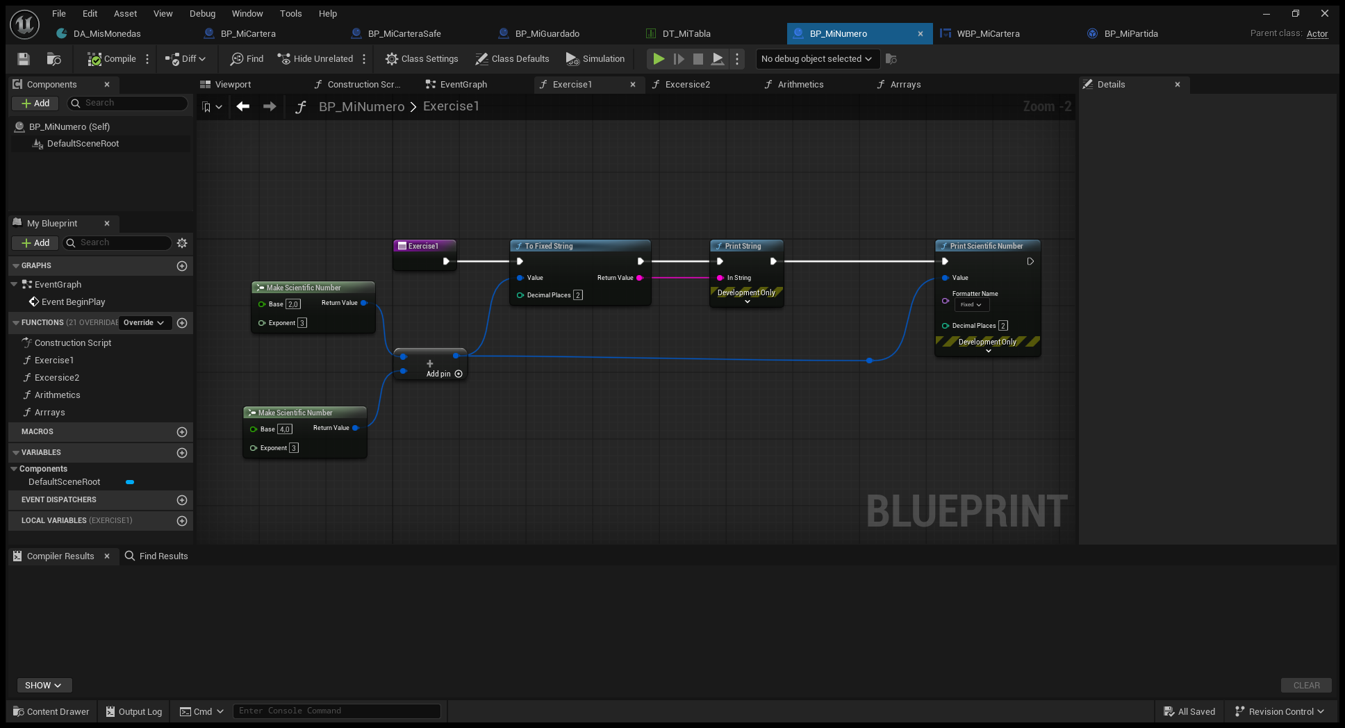 Blueprint real: suma de Scientific Numbers y presentación del resultado
